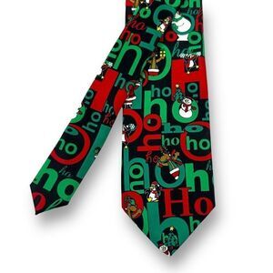 Ho Ho Ho Wacky Fun Christmas Neck Tie Black Red Green Ugly Sweater Party Penguin